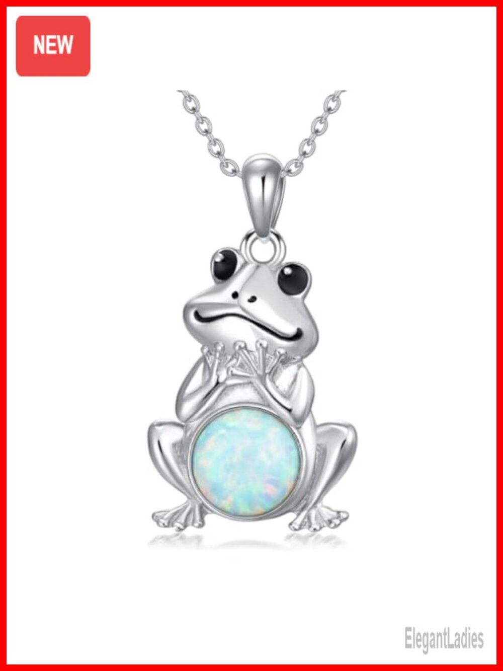 S925 Sterling Silver Opal Frog Necklace Pendant 18in Good Luck Gift for Women